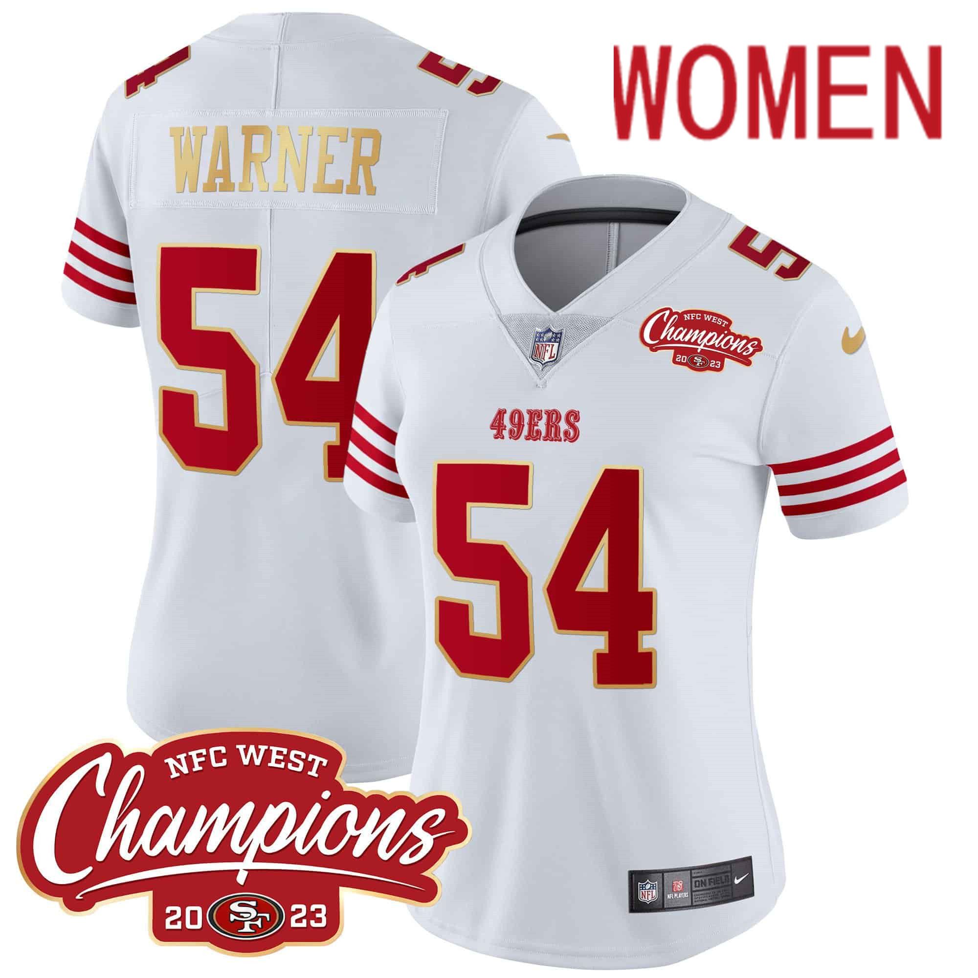 Women San Francisco 49ers 54 Warner White 2024 Nike NFC West Champions Gold Trim Vapor NFL Jersey